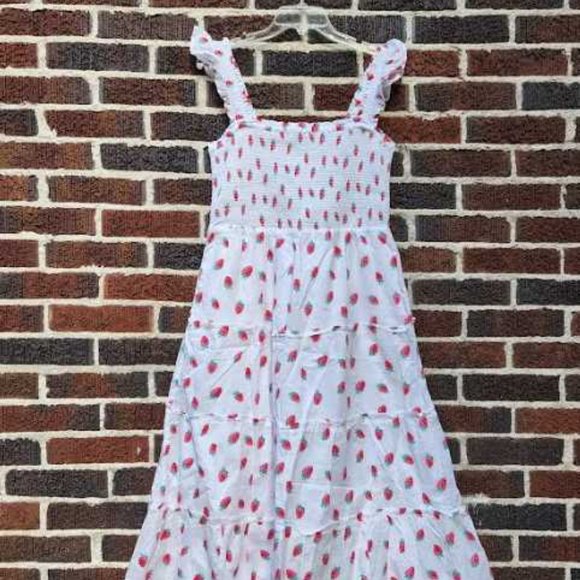 New J Crew Factory strawberry smocked tiered midi dress strawberries - Picture 7 of 10